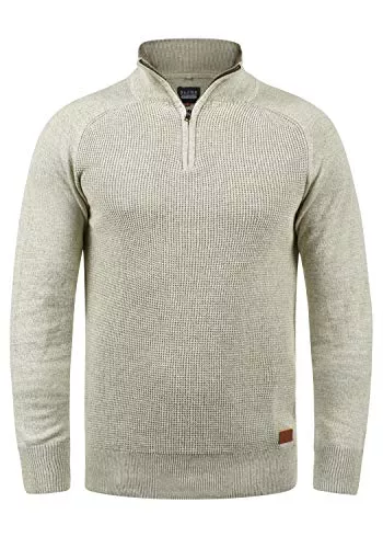 b BLEND Pullover & Strickmode Blend BHGanbolf Herren Strickpullover Troyer Grobstrick Pullover mit Reißverschluss 100% Baumwolle Regular fit