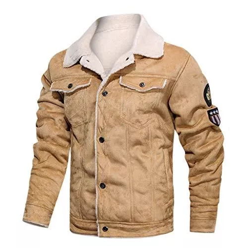 Celucke Jacken Celucke Pilotenjacke Herren Lederjacke gefütterter Winterjacke aus Kunstleder mit Kunstpelzfutter, Männer Winter Warme Jacke Vintage Bikerjacke