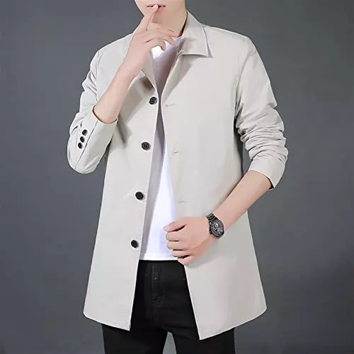 YXLM Jacken Herren Mittellanges Schmales Revers Windjacke Baumwolle Wasserdicht Warm Business Casual Jacke Trenchcoat