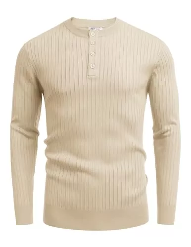 COOFANDY Pullover & Strickmode COOFANDY Herren Henley Pullover mit Knopfleiste Strickpullover Herren Rundhals Winterpullover Dünner Pullover Männer Pulli