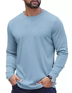 COOFANDY Langarmshirts COOFANDY Herren Langarm T-Shirt Rundhals Wellenstreifen Langarmshirt Männer Freizeit Geripptes Shirt Einfarbig