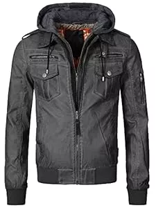 Indicode Jacken Indicode Herren Aaron Lederjacke mit abnehmbarer Kapuze | Kunstlederjacke Übergangsjacke