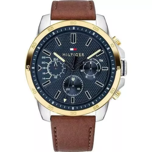 Tommy Hilfiger Uhren Tommy Hilfiger Analoge Multifunktionale Quarz-Uhr für Herren mit Silikon-, Edelstahl- oder Lederarmband, Unterzifferblätter für Tag und Datum, Wasserdicht bis 5ATM.