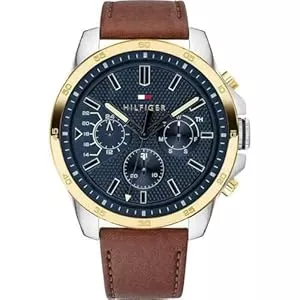 Tommy Hilfiger Uhren Tommy Hilfiger Analoge Multifunktionale Quarz-Uhr für Herren mit Silikon-, Edelstahl- oder Lederarmband, Unterzifferblätter für Tag und Datum, Wasserdicht bis 5ATM.