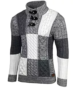 Baxboy Pullover & Strickmode Herren Grobstrick Pullover Strickpullover Stehkragen Winter-Freizeit-Jacke Muster Design Meliert Sweatshirt Pulli B-51112