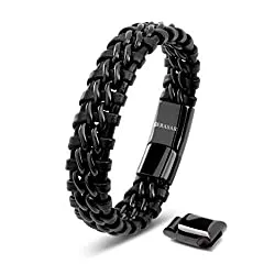 SERASAR Schmuck SERASAR Premium Echtlederarmband für Männer [Steel] in Schwarz