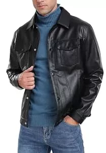 Sailwind Jacken Sailwind Herren Leather Jacket Reverskragen Motorradjacke Druckknopf Kunstlederjacke Bomberjacken Mantel