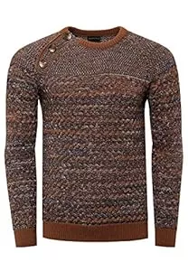 R-Neal Pullover & Strickmode R-Neal Herren Strick Pullover mit Seitlichem Zipper/Knopfleiste Kontrast Pulli 363-A