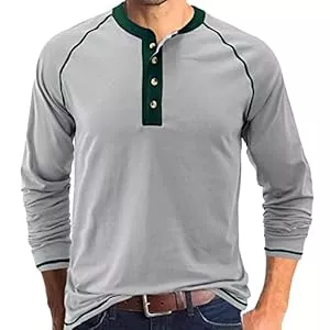 Generisch Langarmshirts Herren T-Shirt Oversize Große Größe Henley Shirts Botton Down Langarm T Shirt Mode Sommerhemd Leicht Luftig Baumwollehemd Outdoor Freizeit Tops Strand Urlaub T-Shirt