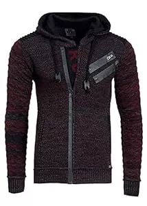 R-Neal Strickjacken R-Neal Kapuzen-Strick-Jacke Herren Strick Pullover Jacke mit Kapuze und Ausgefallenem Zipper Future Design 344