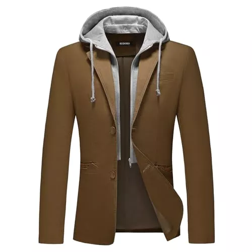 KUDORO Blazer KUDORO Herren Sakko Anzugjacke Slim Fit Freizeit Baumwolle Sportlich Kapuzen Blazer Herren 2 Knöpfe