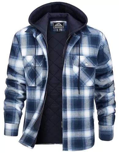 KEFITEVD Jacken KEFITEVD Hemdjacke Herren Kariert Warm Wattiert Jacke Abnehmbare Kapuze Holzfällerhemd Atmungsaktiv Dicke Hemden Vintage Plaid Freizeitjacke Winter Herbst