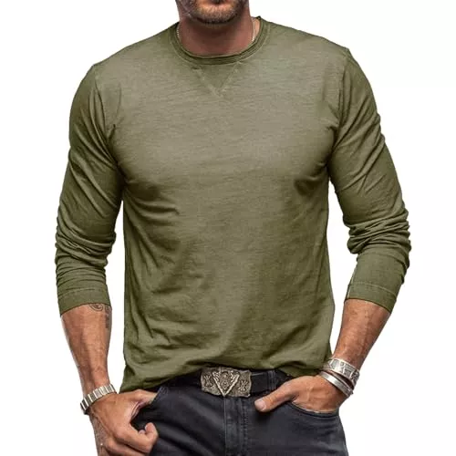 Sprifloral Langarmshirts Herren T-Shirt Langarm Henley Shirt Männer Freizeithemd Vintage Casual Leicht Baumwolle Slim Fit T-Shirt
