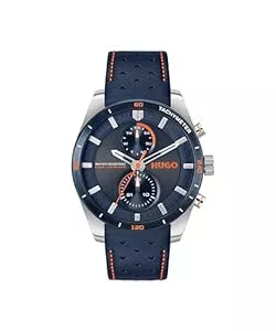 HUGO Uhren HUGO Multi Zifferblatt Quarz Uhr für Herren Kollektion #Fast mit Edelstahl- und Lederarmband