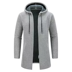 KUDORO Strickjacken KUDORO Strickjacke Herren Cardigan Lang Trachtenjacke Kapuze mit Kapuze Gestrickt Pullover Hoodie Wintermantel Winterjacke Fleecejacke Sweatjacke Feinstrick