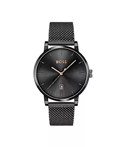 BOSS Uhren BOSS Analog Quarzuhr für Herren mit Schwarzes Edelstahl-Mesh-Gliederarmband - 1513810