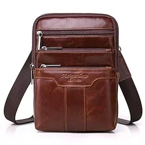 Meigardass Taschen & Rucksäcke Small Leather Sling Shoulder Bag Messenger Pack for Men Travel Business Crossbody Pouch Phone Wallet Camping Casual Daypack