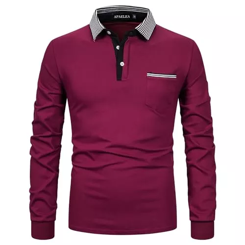 APAELEA Poloshirts APAELEA Poloshirt Herren Baumwolle Langarm Gestreifte Revers Golf Shirts Männer Hemden Tops