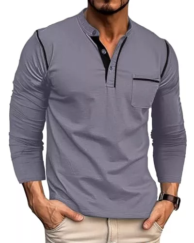 Ophestin Langarmshirts Ophestin Herren Henley Shirt Langarm T Shirt Casual Mode Shirt Knöpfe Tee Top