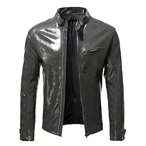 Generisch Jacken Generisch Herren Lederjacke, Abnehmbarer Kapuze Hooded Leather Jacket mit Reißverschluss Bikerjacke Echtleder mit Stehkragen Herrenmantel Lang Schwarze Jacke Herren Kapuze