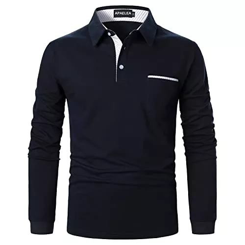 APAELEA Poloshirts APAELEA Poloshirt Herren Langarm Streifen T-Shirt Baumwolle Casual Polohemd für Männer