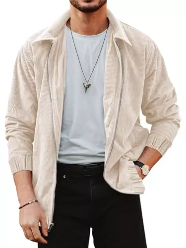 Runcati Jacken Runcati Cord Jacke Herren Casual Lightweight Sport Jacke Langarm Vintage Einfarbige Übergangsjacke mit Reißverschlüsse