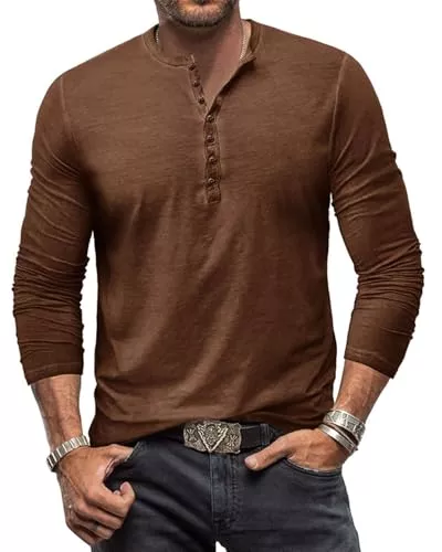 YawYews Langarmshirts YawYews Henley Shirt Herren Langarm Langarmshirt Herren Longsleeve T Shirt Vintage Tshirt Baumwolle Longshirt M-3XL