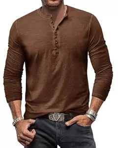 YawYews Langarmshirts YawYews Henley Shirt Herren Langarm Langarmshirt Herren Longsleeve T Shirt Vintage Tshirt Baumwolle Longshirt M-3XL