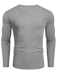 COOFANDY Langarmshirts COOFANDY T-Shirts für Herren Geteilter Kragen Basic T-Shirt Wellenstreifen Muscle Shirt Textured Langarm Shirts Hem