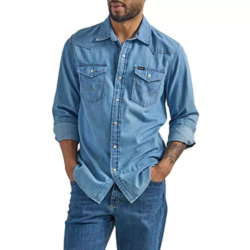 Wrangler Hemden Wrangler Herren Iconic Denim Regular Fit Snap Shirt Hemd mit Button-Down-Kragen