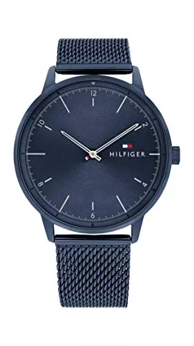 Tommy Hilfiger Schmuck Tommy Hilfiger Analog Quarzuhr für Herren mit Blaues Edelstahl-Mesh-Gliederarmband
