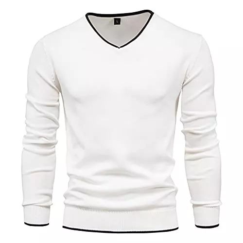SHOUJIQQ Pullover & Strickmode SHOUJIQQ Herren Pullover V-Ausschnitt Pullover - Winter Einfarbig Langarm Slim Jumper, Lässig Plus Größe Strickjacke Für Herren Bottoming Shirt Außenbekleidung Bekleidung
