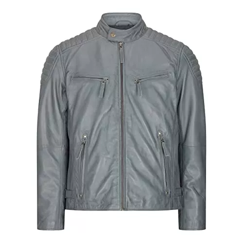 TruClothing.com Jacken TruClothing.com Herren Echtleder Biker Jacke Braun Grau Blau Lässig Weich Leicht Auto Mantel