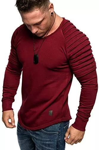 Amaci&Sons Pullover & Strickmode Amaci&Sons Herren Oversize Vintage Pullover Biker-Style Hoodie Sweatshirt Crew-Neck 6078