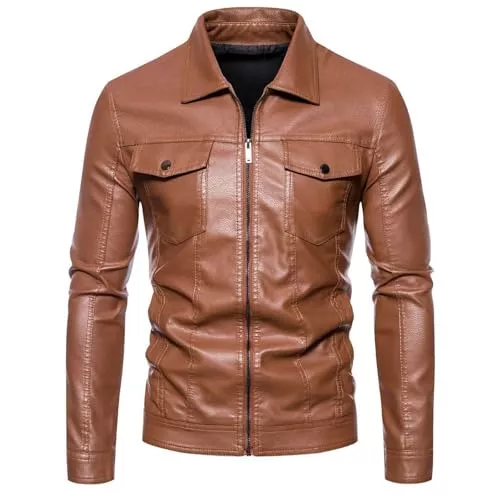 Generisch Jacken Lederjacke Herren Echtleder-Lederblouson-Deri Ceket-Pelzjacke-Leather Jacket Winter Fliegerjacke Leder Jacken Stehkragen Bikerjacke Vintage Wildlederjacke Cowboy Jacke