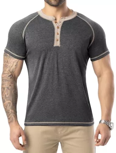MISS MOLY T-Shirts MISS MOLY Henley Shirt Herren Kurzarm T-Shirt Casual Kurzarmshirt mit Knopfleiste Basic Tshirt Henley Kragen Tops für Männer