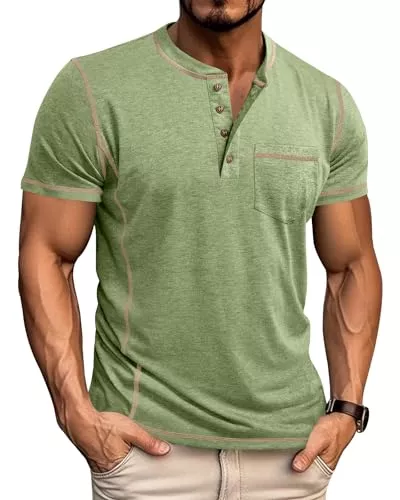 LAOARA T-Shirts LAOARA T-Shirts Herren Henley Shirt Kurzarm V Ausschnitt Sommer Sport mit Tasche Knopfleiste Slim Fit Hemd M-3XL