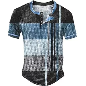 Generisch T-Shirts T-Shirts für Herren Henley Shirt Sommer V-Ausschnitt Shirt Kurzarm T Shirt Kurzarmshirt Sportshirt Atmungsaktiv Herren Hemden Vintage Casual Slim Fit Tee Streetwear T-Shirt