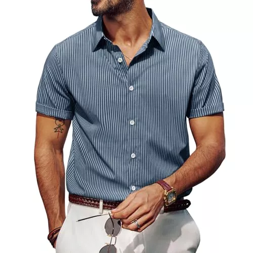 PJ PAUL JONES Hemden PJ PAUL JONES Hemd Herren Kurzarm Slim Fit Freizeithemden Sommer Herrenhemd Button Down Businesshemd für Männer Gestreifte Shirt