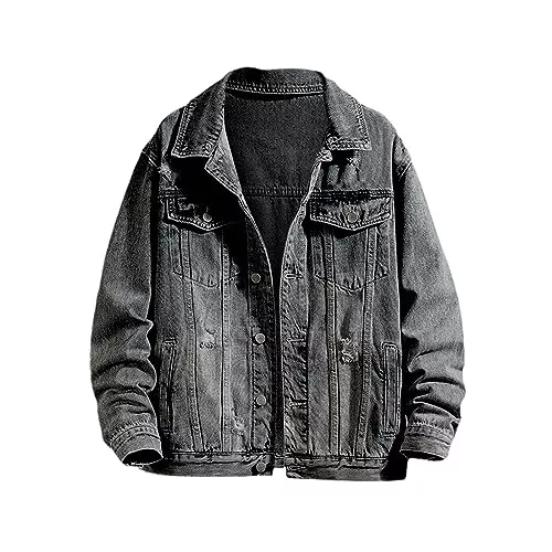 Generic Jacken Herrenjacken Übergang 4Xl - Jeansjacke Schwarz Oversize - Langärmelige Lässige Denim-Jacke Outdoor Jeans Jacke Mit Stehkragen Übergangsjacke Hoodie Sweatjacke Freizeitjacke Sommerjacke
