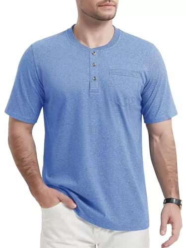 TACVASEN T-Shirts TACVASEN Henley Shirt Herren Kurzarm mit Brusttasche für Sommer Classic Baumwolle T-Shirt mit Knopfleiste Männer Leicht Atmungsaktiv