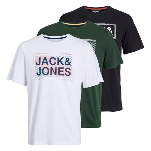 JACK & JONES T-Shirts JACK & JONES T-Shirt Herren 3er-Pack – Baumwolle, Rundhals, Kurzarm, Atmungsaktiv, Pflegeleicht – Bequeme Basic T-Shirts für Herren, Alltagsmode
