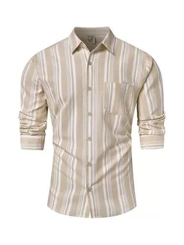 Hardaddy Hemden Hardaddy Herren Vertikal Gestreiftes Kleid Hemd Baumwolle Streifen Button Down Hemd Langarm für Männer mit Tasche