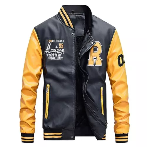 Generisch Jacken Herren Lederjacke Motorrad Lederjacke Biker Lederjacke Oversize Leder Jacken Leather Jacket Schwarz Leder Jacke Winterjacke Herren Leder Vintage Kunstlederjacke Winter