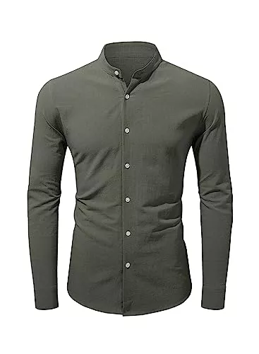 Jolicloth Hemden Jolicloth Hemd Herren Langarm Baumwolle und Leinen Stehkragenhemd Herren Herbst Businesshemd Regular Fit