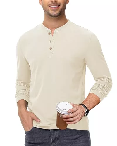 HMIYA Langarmshirts HMIYA Dünn Langarmshirt Herren Baumwolle Henley Shirts Knopf Longsleeve Herren Beiläufig T-Shirt für Männer