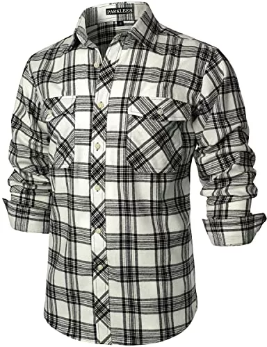 PARKLEES Hemden PARKLEES Herren Freizeithemden Regular Fit Button Down Check Kariert Flanellhemden mit Taschen