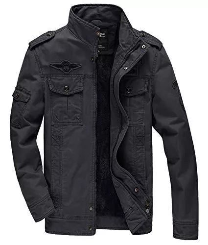 KEFITEVD Jacken KEFITEVD Military Jacke Herren Herbst Winter Übergangsjacke Fleece Gefüttert Fliegerjacke Stehkragen US Army Blouson Männer Pilotenjacke