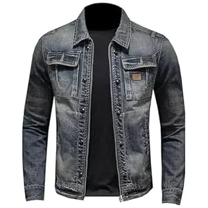 Udbeksid Jacken Udbeksid Jeansjacke Herren mit Reißverschluss Denim Bomberjacke Stehkragen Baumwolle Slim Fit Jeansmantel Biker Style Jeans Jacket Klassisch Cowboy Motorradjacke Trucker-Jacke Vintage-Stil