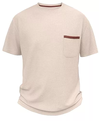 NUOKESASI T-Shirts NUOKESASI Lässiges Herren-T-Shirt, kurzärmelig, Rundhalsausschnitt, weiches T-Shirt, Sommer, Strand, Waffelstruktur, Oberteil mit Tasche